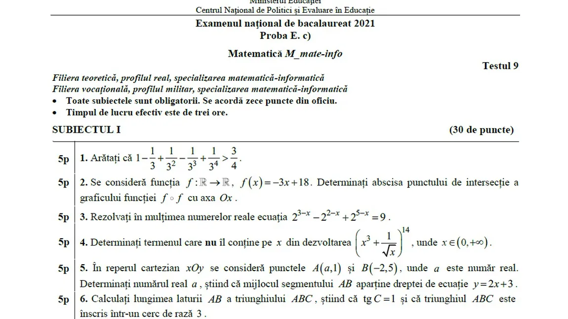 Teste de antrenament pentru Bacalaureat 2021 – matematică şi istorie