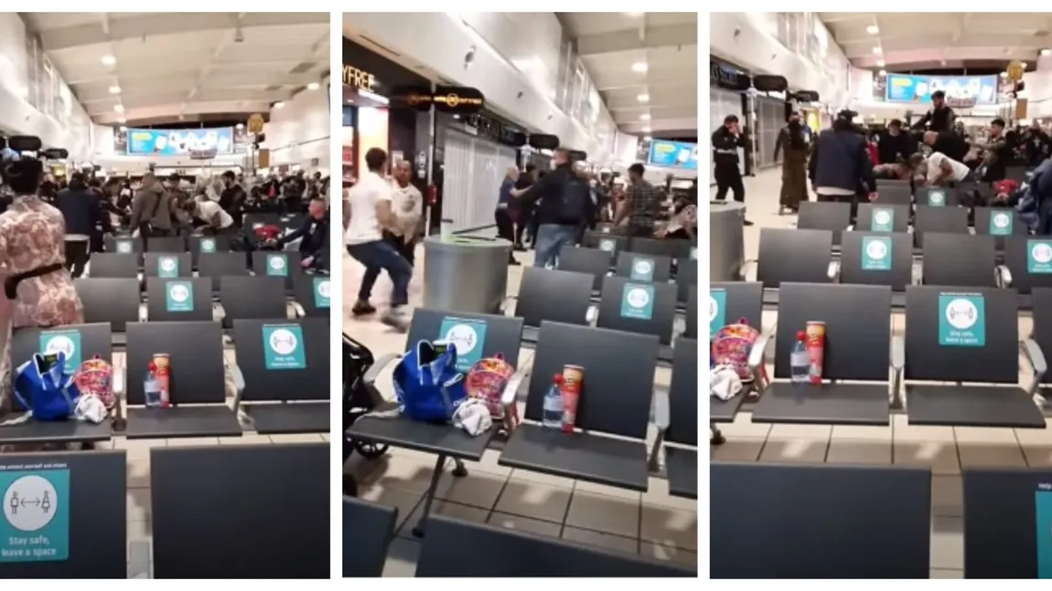 Bătaie cu români în aeroportul din Luton. Pasagerii au fugit speriaţi în toate părţile VIDEO