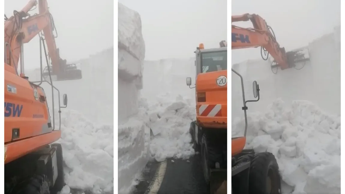 Imagini spectaculoase de pe Transfăgărăşan. Zăpadă de 6 metri la începutul verii