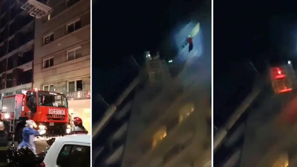 Incendiu de proporţii în hotel. Un fotbalist aflat în carantină a sărit de la etajul 11. VIDEO