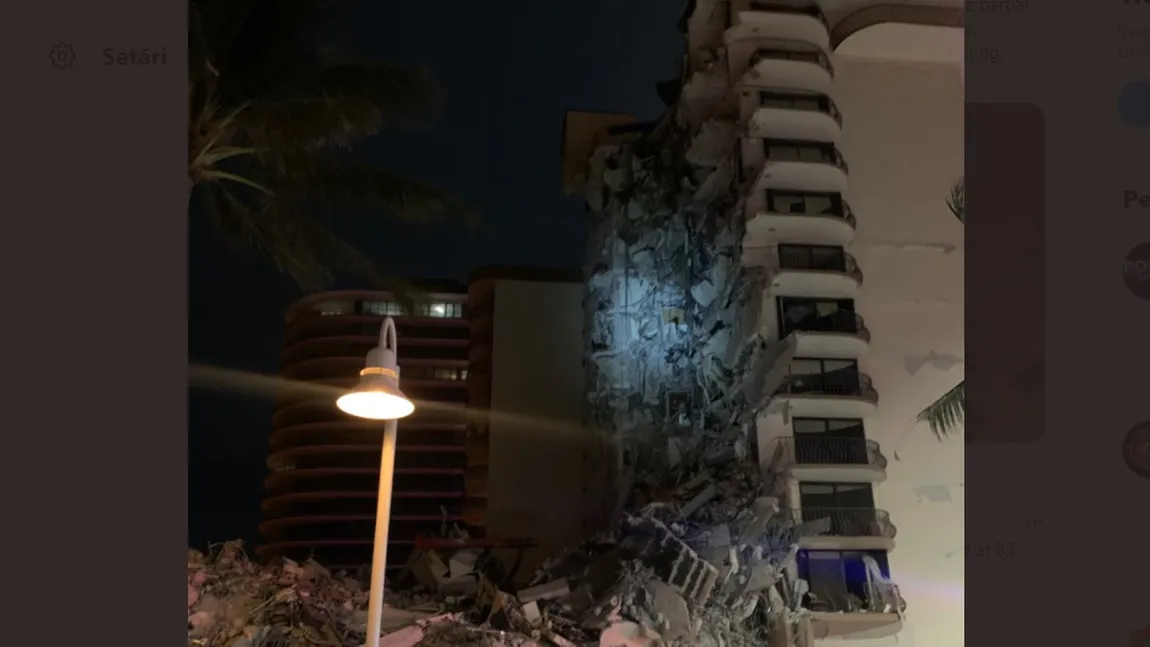 Un bloc de 12 etaje s-a prăbuşit în Miami. Un băiat a fost scos în viaţă de sub dărâmături. VIDEO