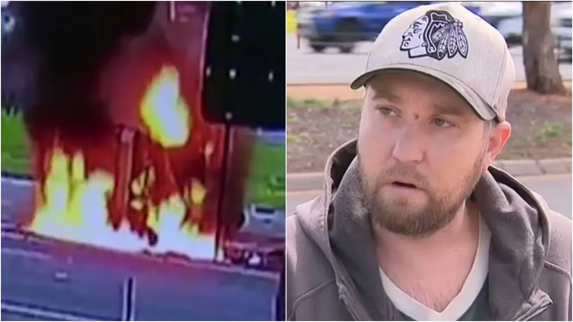 Momentul miraculos în care un șofer sfidează moartea, înainte ca mașina pe care o conducea să explodeze VIDEO