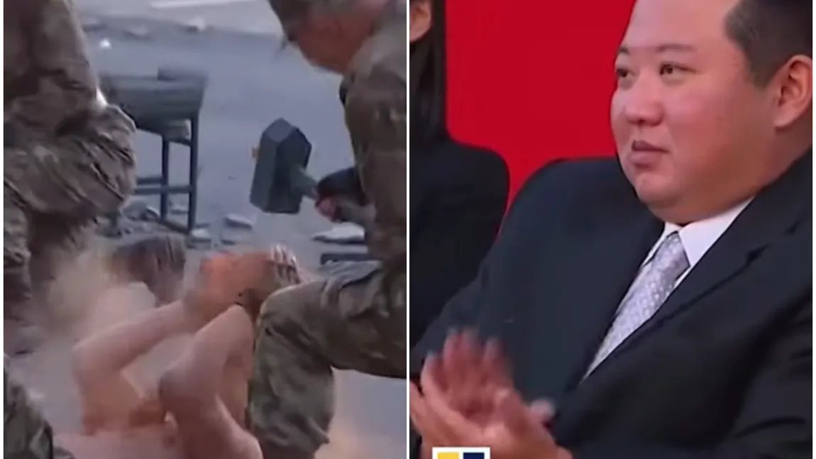 Demonstraţie de forţă sub privirile încântate ale lui Kim Jong-un: soldaţi care sparg cărămizi cu capul, rup lanţuri şi îndoaie bare de fier. VIDEO