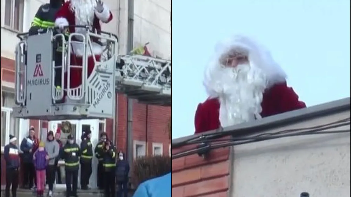 Incident hilar în Gorj. Moș Crăciun a început să urle, după ce a rămas blocat pe un acoperiș!