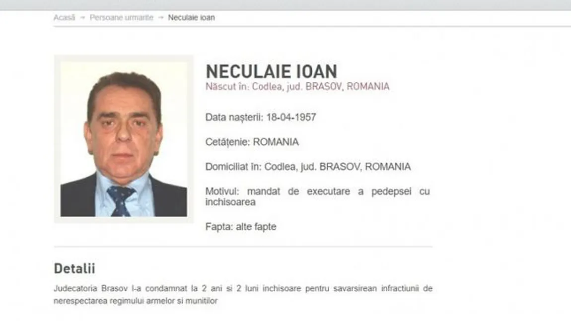 Ioan Neculaie, fostul patron de la FC Brașov, a fost prins în Grecia. Afaceristul fusese condamnat la 2 ani şi jumătate de închisoare