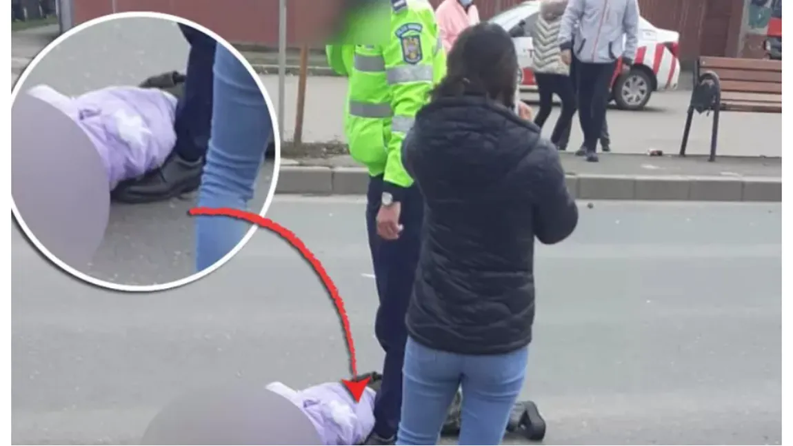 Imagini CUTREMURĂTOARE. Poliţistul care a lovit copiii pe trecerea de pietoni a verificat starea uneia dintre fetiţe împingând-o cu piciorul VIDEO
