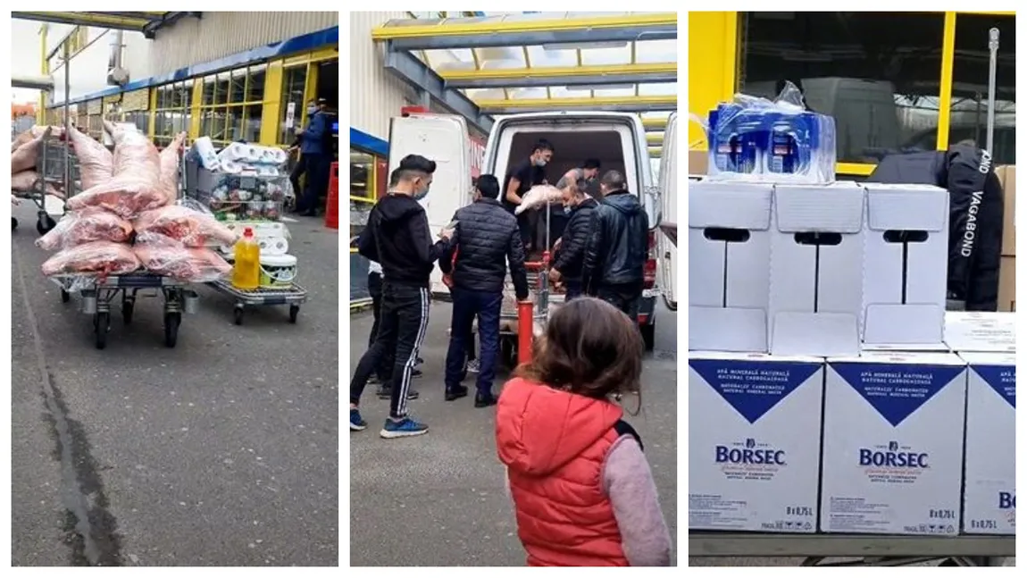 Viralul zilei! O familie numeroasă de romi, la cumpărături la Metro! Au cumpărat zeci de carcase de porc și sute de baxuri de băutură pentru o petrecere de logodnă
