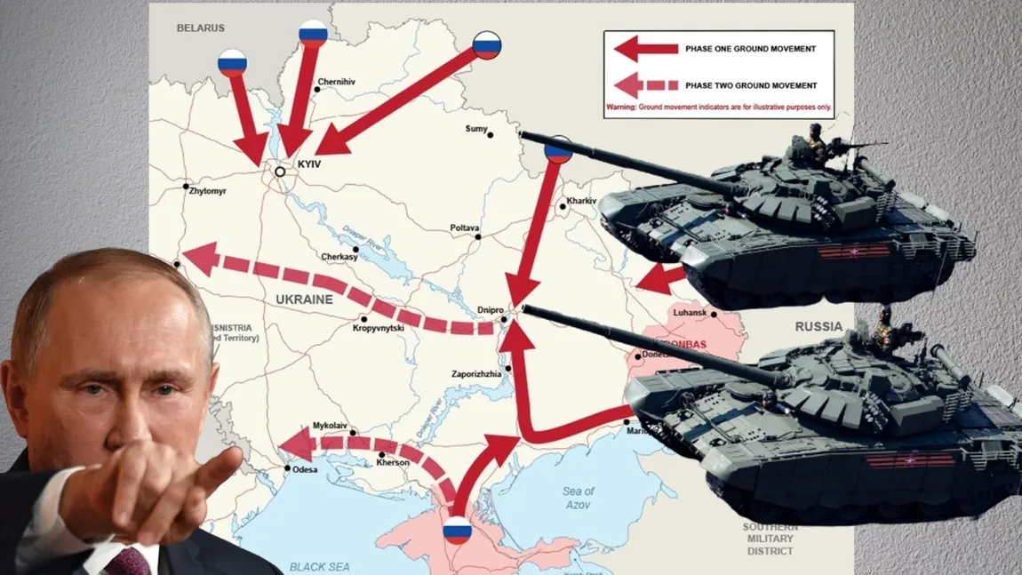 Armata britanică a publicat harta invaziei Rusiei în Ucraina. Sunt explicate toate direcțiile din care va ataca armata lui Putin