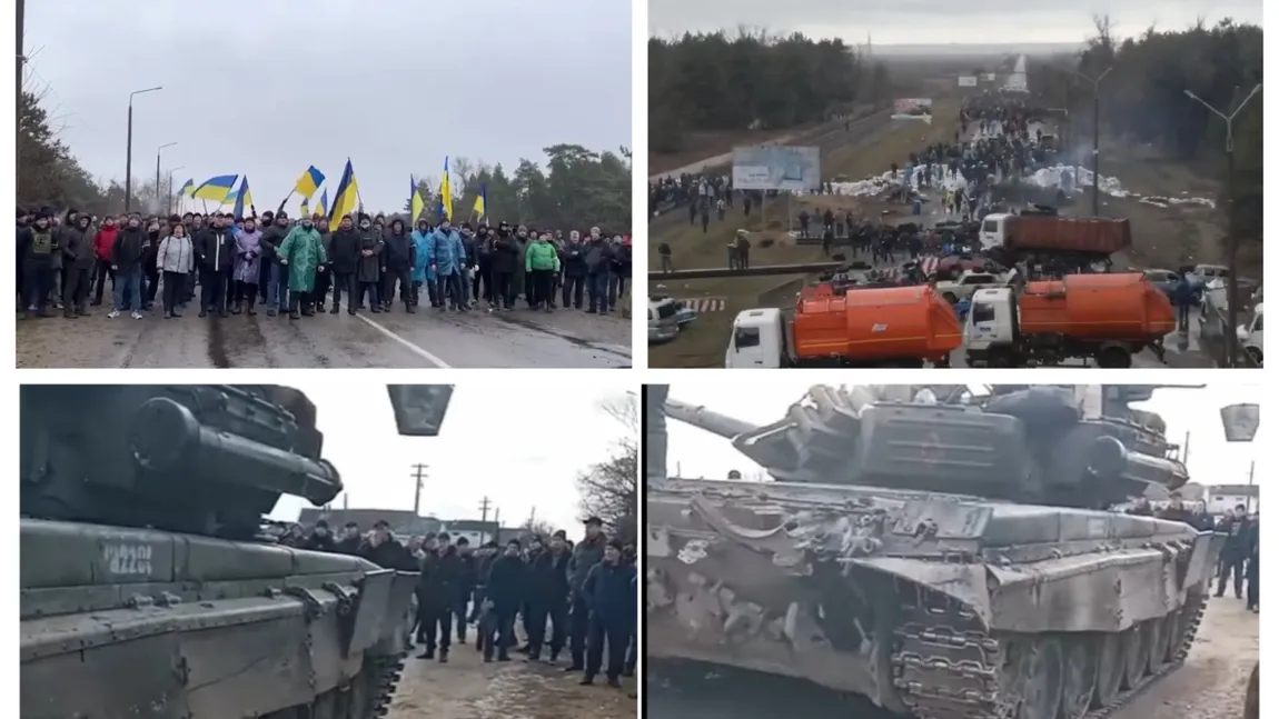 VIDEO Mai mulţi ucraineni s-au pus înaintea tancurilor ruşilor. Scut uman în oraşul Enerhodar și în regiunea separatistă Luhansk