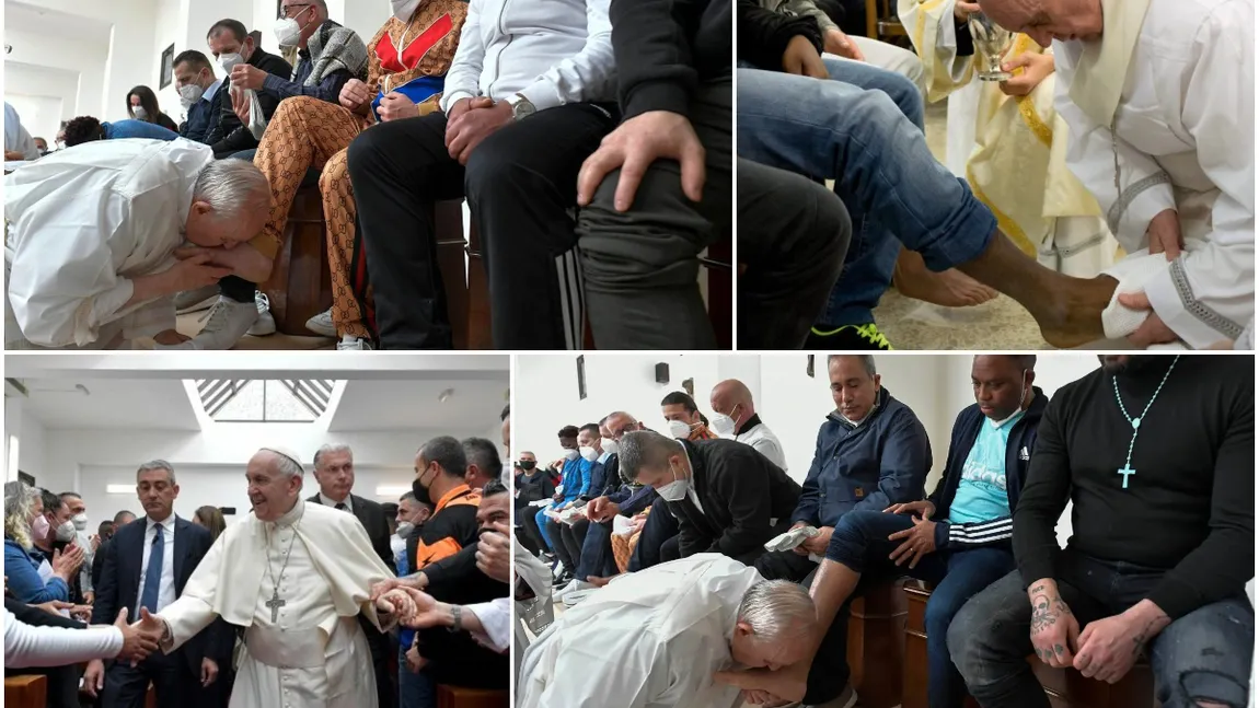 Papa Francisc a spălat picioarele deţinuţilor în Joia Mare dinaintea Paştelui catolic. Reacţia tulburătoare a unui condamnat. VIDEO