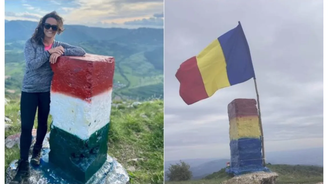 Borna vopsită în culorile maghiarilor, lângă care s-a pozat preşedinta Ungariei, are acum culorile tricolorului. George Simion: 