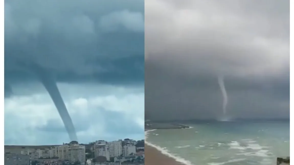 Fenomen spectaculos format în Marea Neagră. Tornadă surprinsă în timp ce înaintează spre uscat