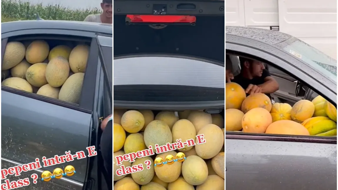 Video fabulos! Cară pepenii cu Mercedes E Class până se rup roţile maşinii! Românii care fac senzaţie pe Tik Tok zilele astea!