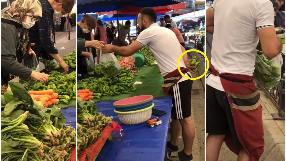 Video! Metoda ingenioasă prin care un vânzător la tarabă îi fură la cântar pe clienţi! Omul e efectiv “magician”!