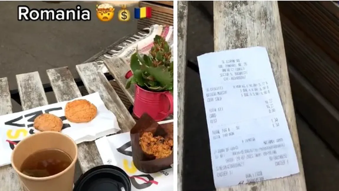 Cât a plătit un turist american pe o brioşă şi un ceai, la o terasă din Bucureşti: 