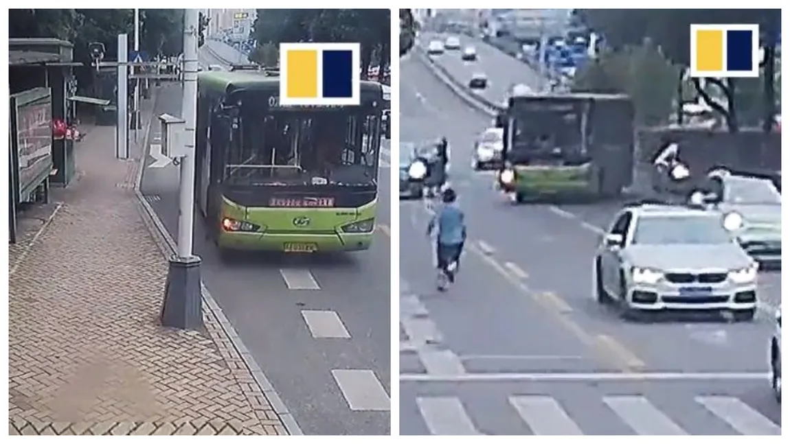 Un șofer de autobuz a oprit în stație și a fugit la toaletă, dar a uitat să tragă frâna de mână. Panică totală, cum au fost salvați călătorii