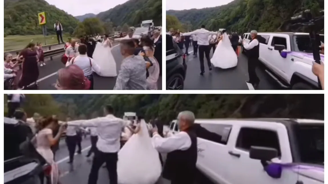 Un alai de nuntă blocat pe Valea Oltului a încins o sârbă printre maşini în mijlocul drumului