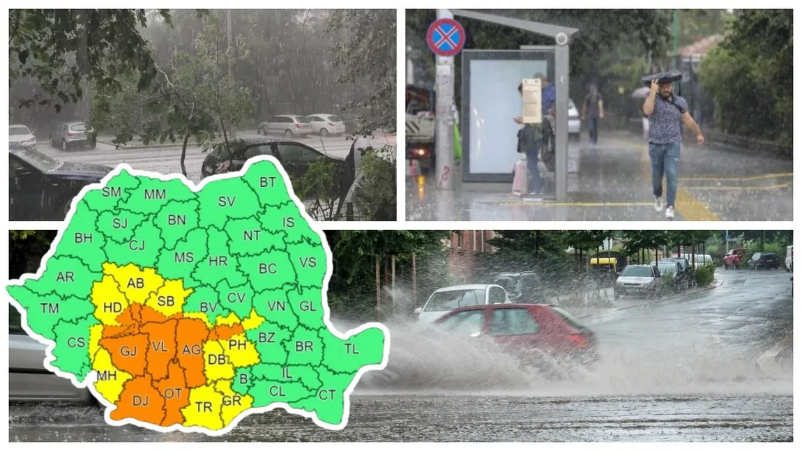 Avertizare meteo cod galben şi portocaliu de ploi torenţiale şi vijelii