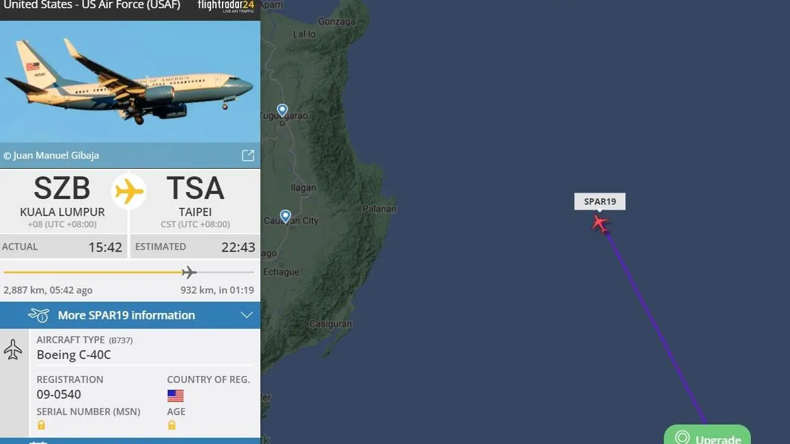 Zborul lui Nancy Pelosi în Taiwan, cel mai urmărit din istoria site-ului Flightradar24. Aterizarea de la Taipei a fost văzută în direct de 708.000 de persoane