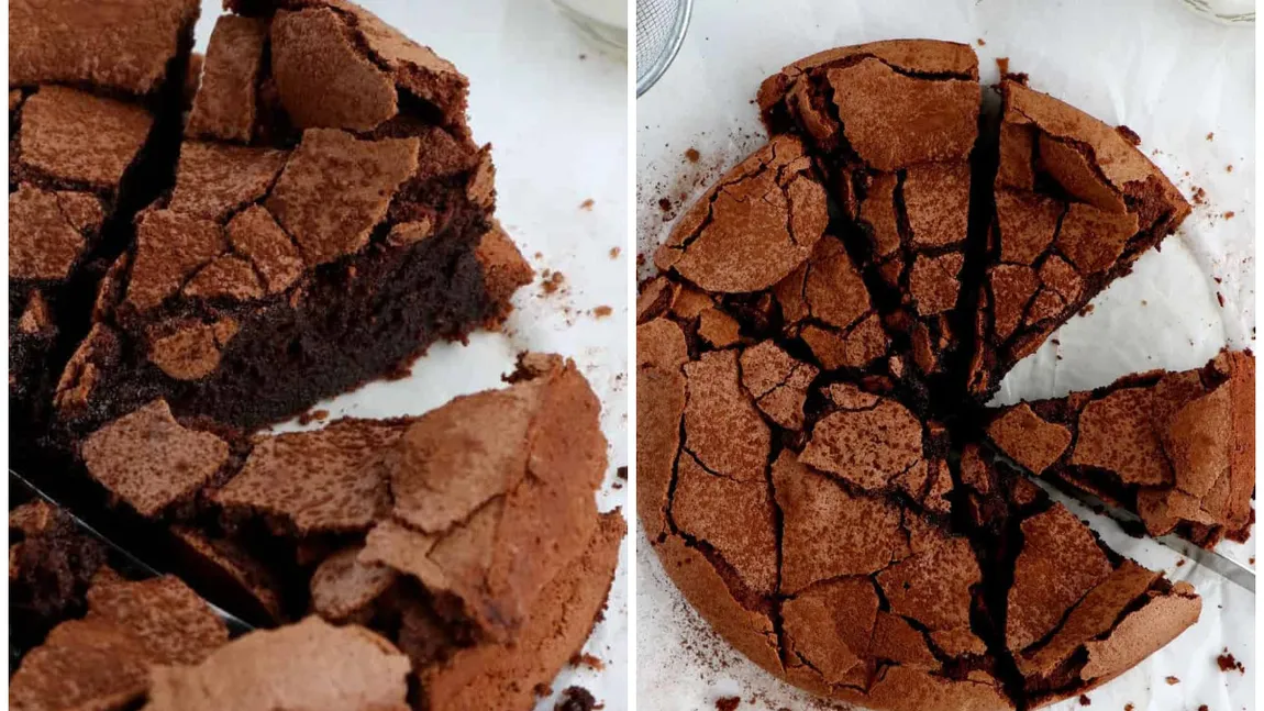 Prăjitură cu ciocolată fără făină, din doar cinci ingrediente. Secretul desertului irezistibil cu textură de bezea cremoasă