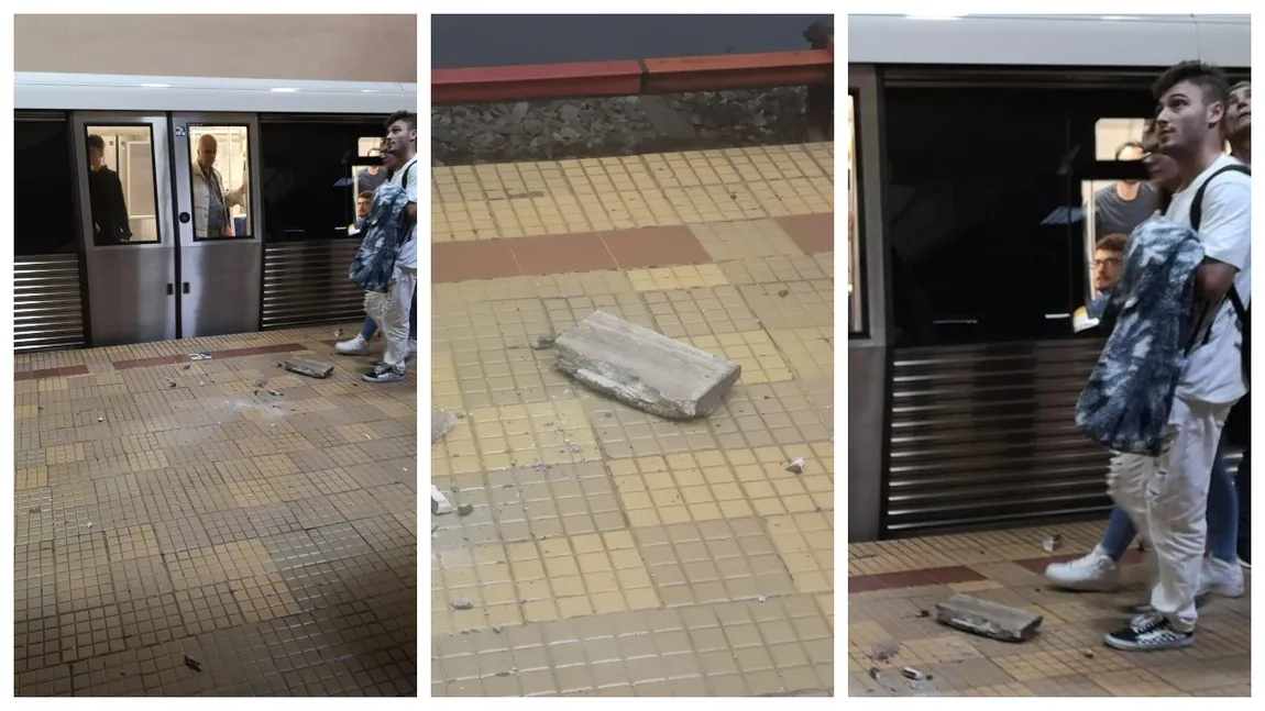 Incident la metrou! Călători răniți de o bucată de ciment căzută din tavan, pe peron la Piața Victoriei