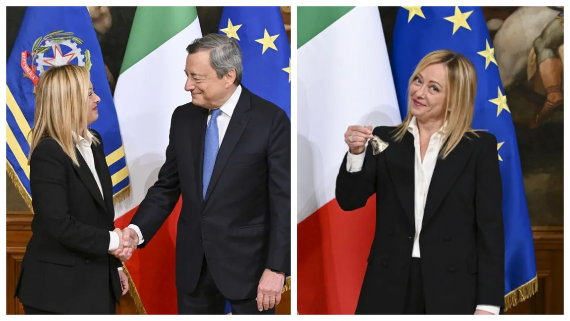 Giorgia Meloni a devenit oficial prima femeie premier din istoria Italiei. Mario Draghi i-a predat ștafeta
