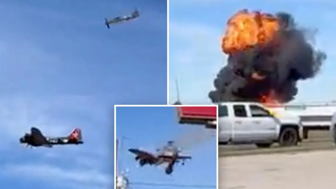VIDEO Două avioane s-au ciocnit în aer şi s-au prăbuşit peste public