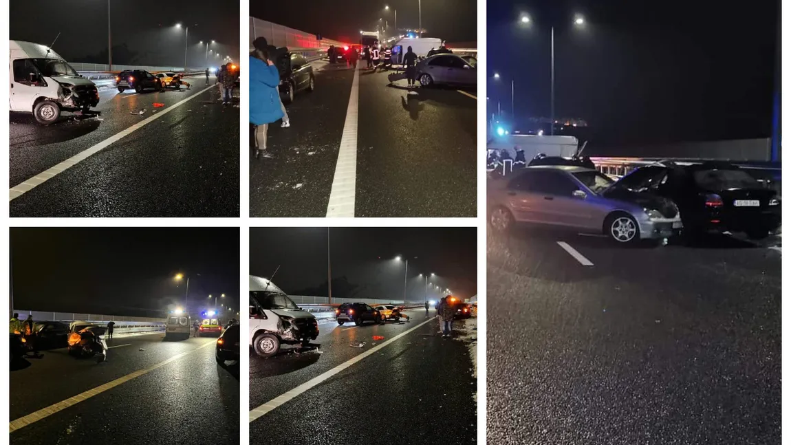 Accident în lanț pe Autostrada A1. Un bărbat a murit după ce a căzut în gol, peste pod, din calea unei mașini scăpate de sub control