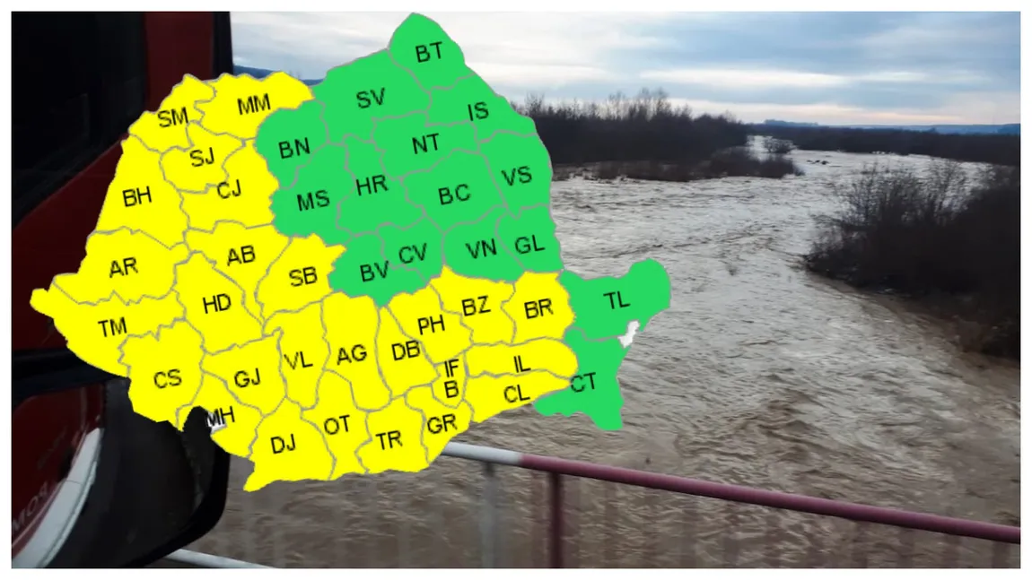 Fenomene meteo extreme! Avertizare de cod galben de inundații pe mai multe râuri din ţară