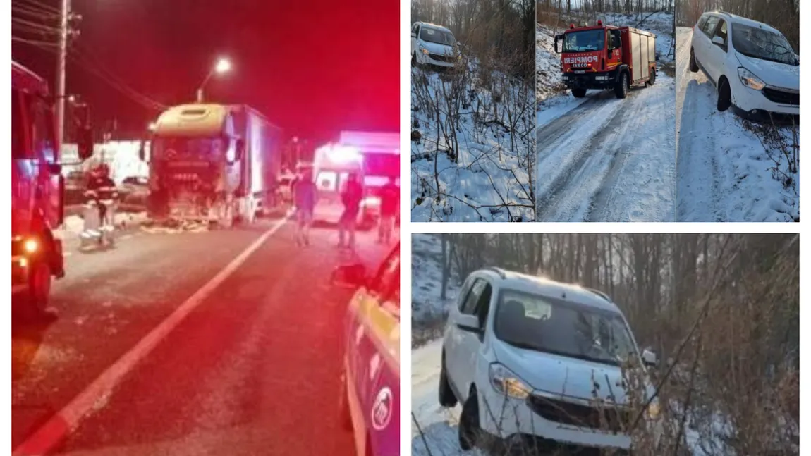 Două TIR-uri s-au ciocnit la Suceava, o maşină salvată de pe buza prăpastiei la Hunedoara