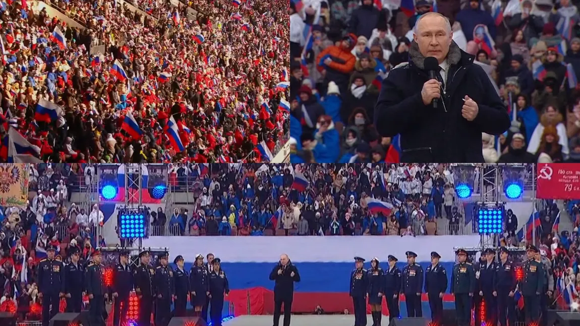VIDEO: Vladimir Putin, spectacol la Moscova, la un an de zile de la declanșarea conflictului din Ucraina: „Este o luptă istorică!