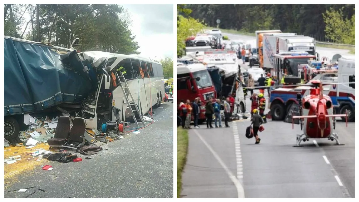 Accident grav cu un mort și zeci de răniți pe o autostradă din Slovacia. Un român se afla la volanul camionului implicat în accident