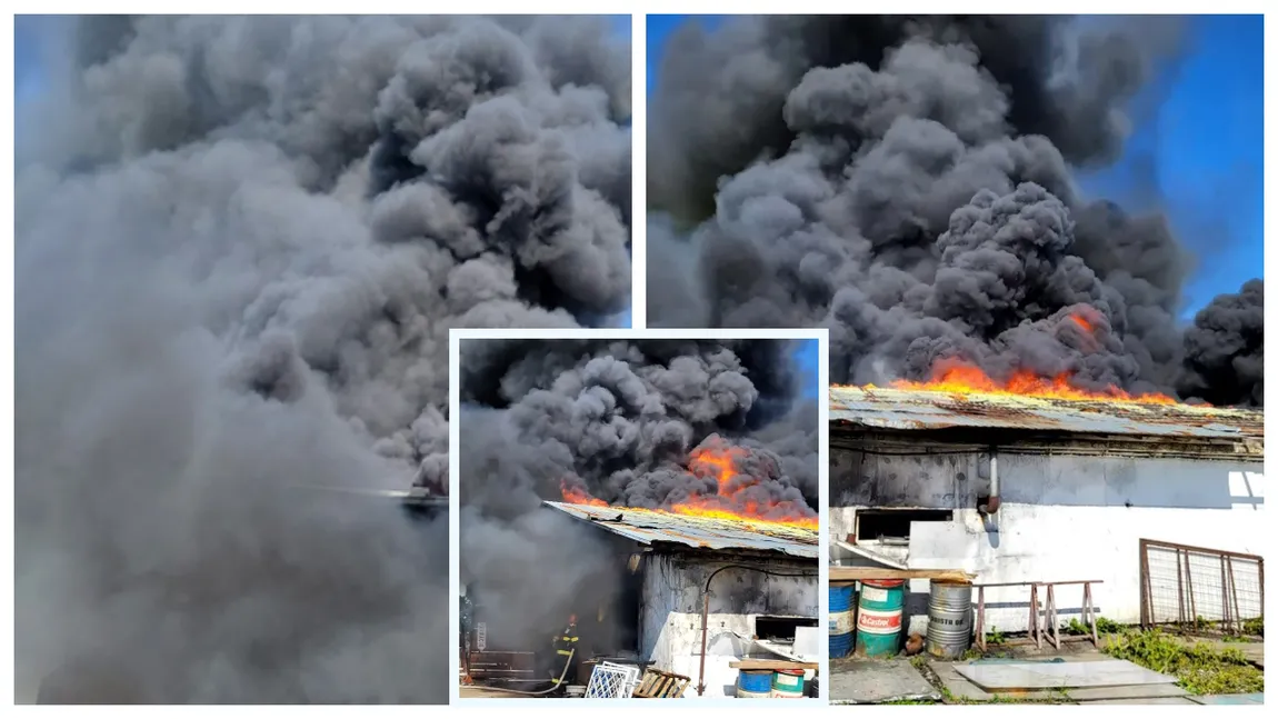 VIDEO| Incendiu violent la un depozit de materiale plastice. A fost emis mesaj RO-ALERT pentru populație