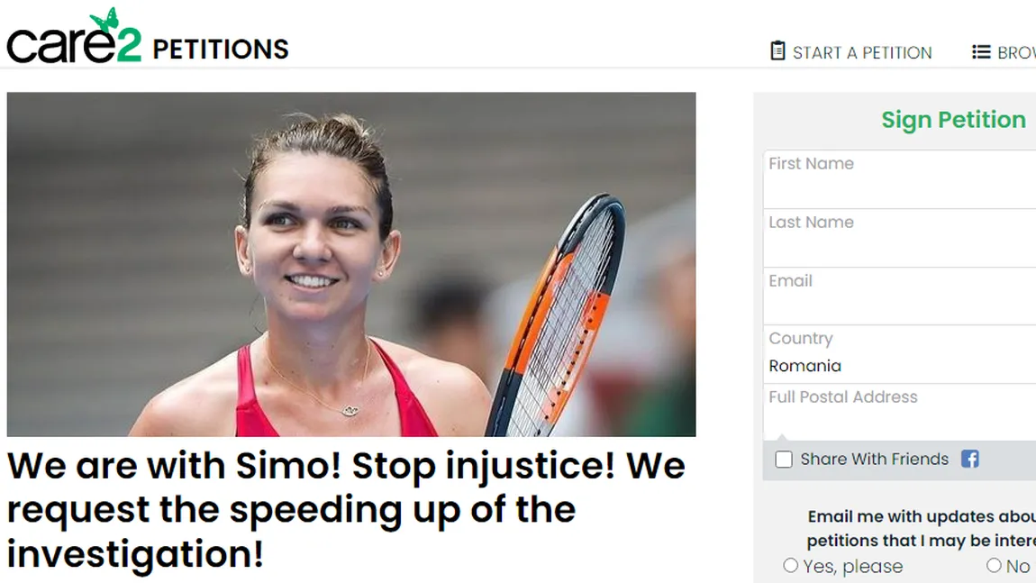 Petiţie online pentru susţinerea Simonei Halep. Ce scop are şi cum o poţi semna