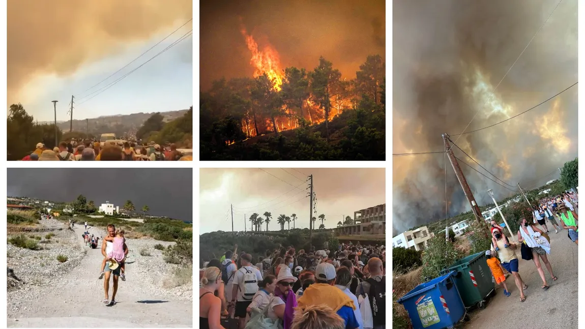 Zeci de români printre miile de turiști evacuați de pe insula Rhodos, cuprinsă de flăcări. Incendii puternice în Grecia