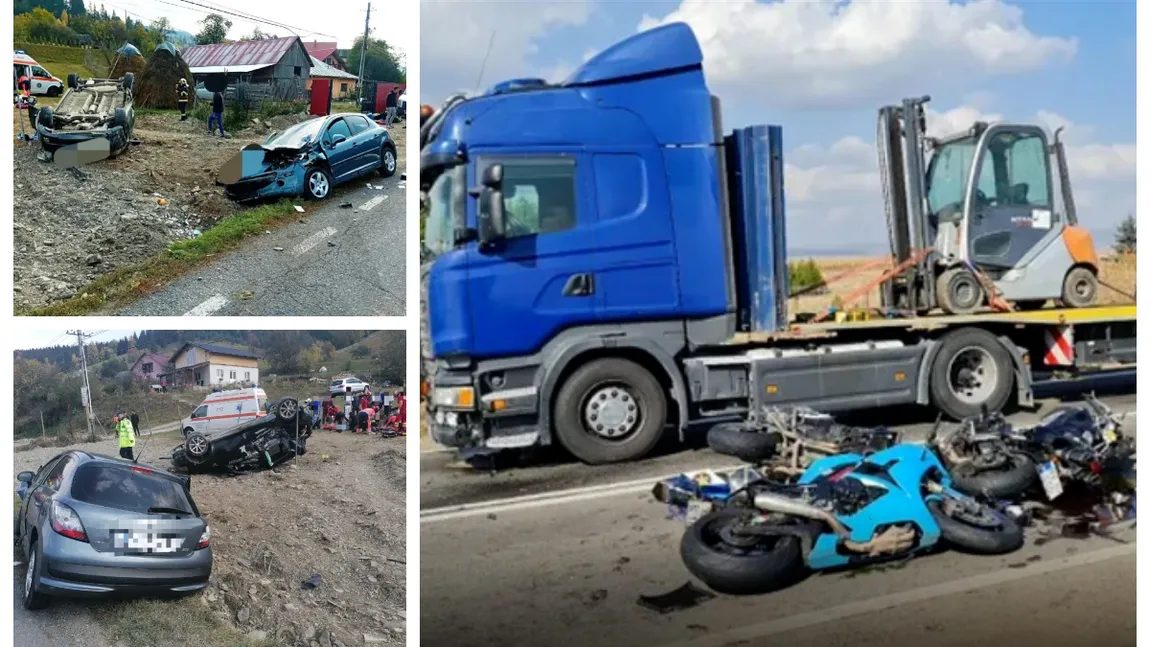 Accident cu pelerini de la Sfânta Parascheva în Neamț. Trei răniți după o coleziune între un autotren, o mașină şi trei motociclete în Covasna