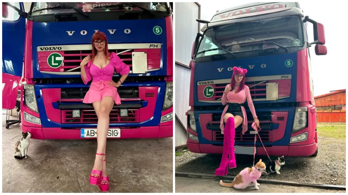 Șoferița Barbie de România se îmbracă în roz și conduce TIR-uri: „Aveam un vecin care mă plimba cu camionul”