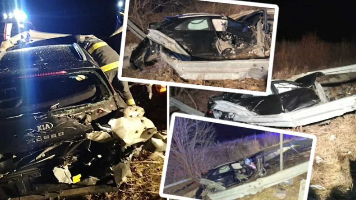 Accident înfiorător lângă Nădlac. Un tânăr de 28 de ani a murit pe loc, după ce mașina în care se afla, o Kia Ceed, s-a încolăcit de balustrada metalică a autostrăzii A1