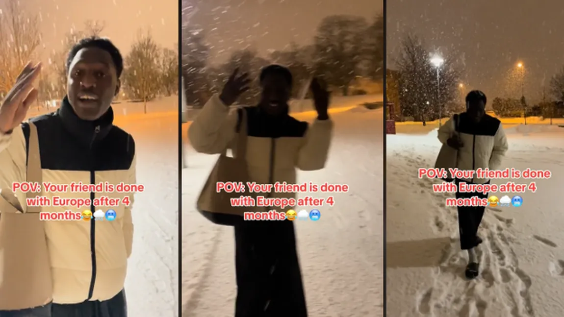 VIDEO Reacția fabuloasă a unui african care vede zăpada pentru prima dată: „Mă duc acasă”. Cum a încercat să facă față iernii în papuci