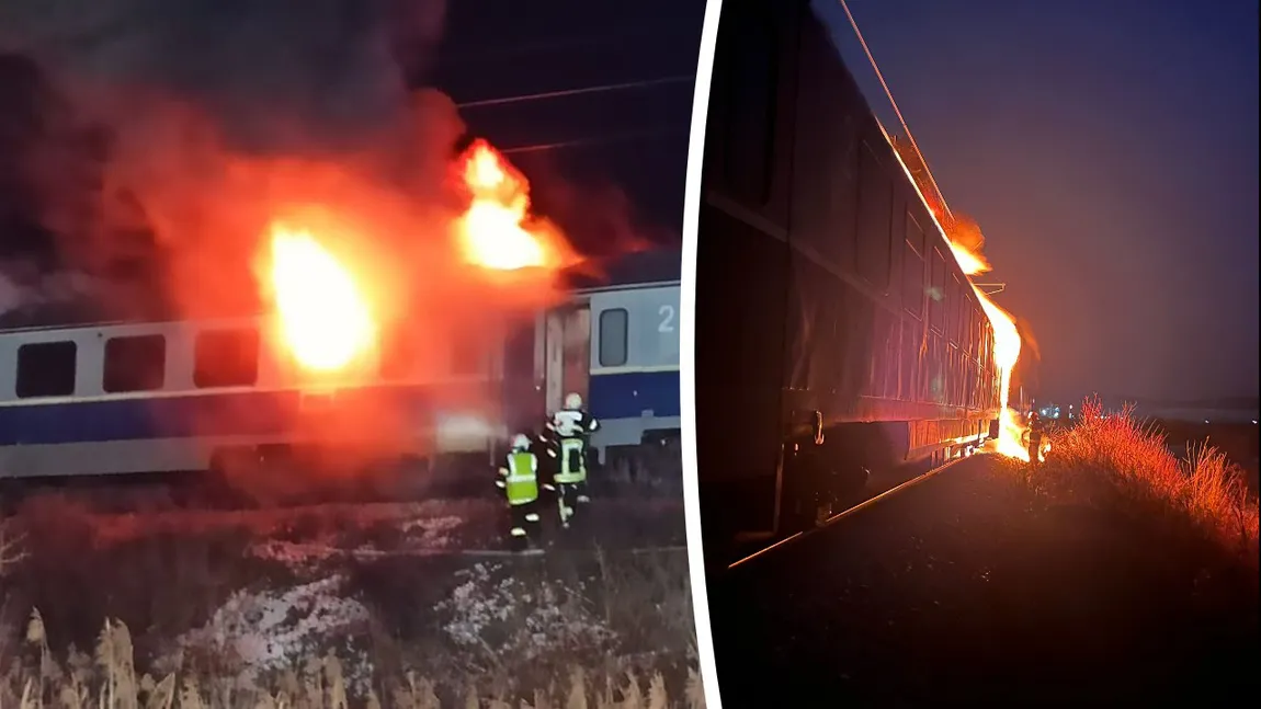 Un tren a luat foc în mers, în județul Bistrița-Năsăud. 20 de călători au fost evacuați