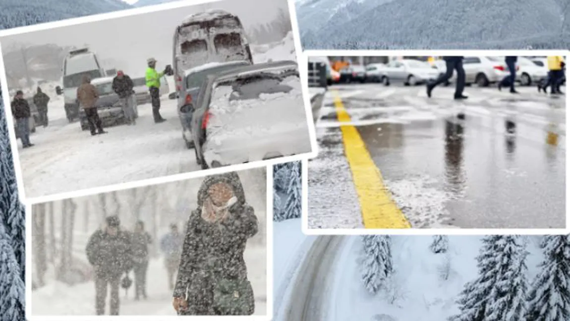 Avertizare meteo cod galben. Meteorologii anunță trei zile de ninsori și viscol la munte, precipitații mixte, polei și vânt în rest