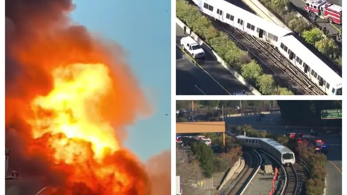 Un tren în flăcări a deraiat chiar înainte de intrarea în staţie. VIDEO filmat de pasagerii speriaţi