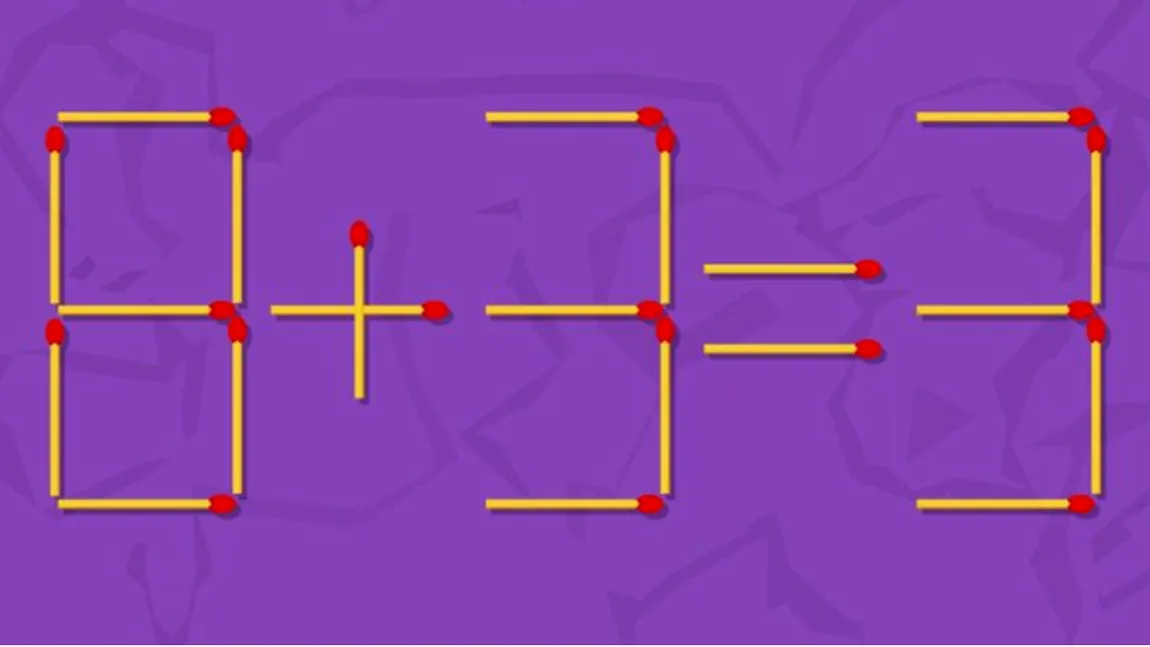 Test IQ cu chibrituri. Corectați ecuația 8+3=3, mutând un singur băț de chibrit