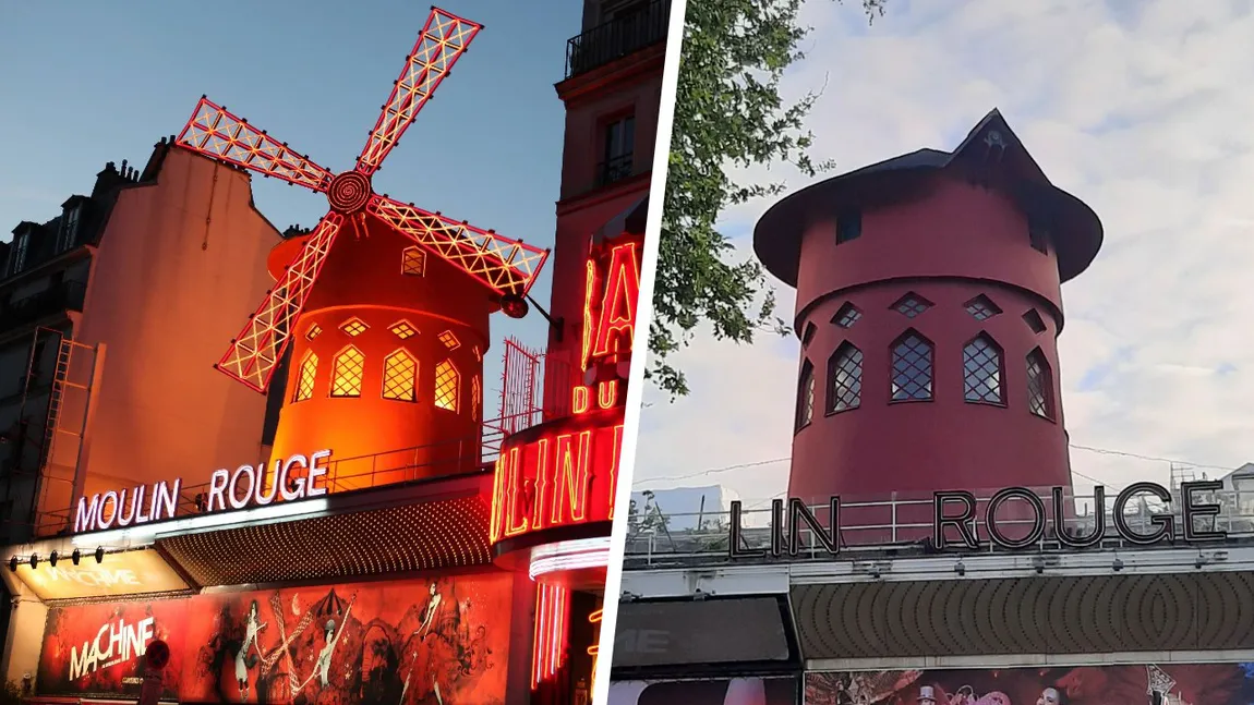 VIDEO 130 de ani de istorie au fost îngenuncheați. Morișca de vânt care decora cabaretul parazian Moulin Rouge s-a prăbușit