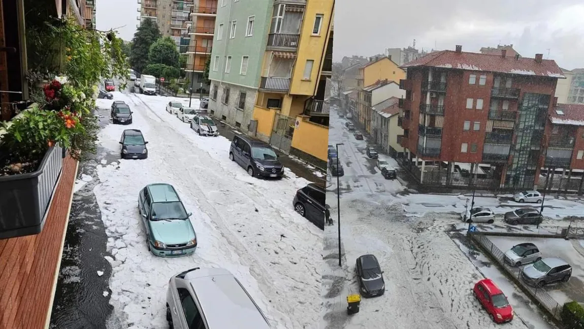 O ploaie torențială cu grindină a făcut prăpăd în Torino. S-a depus strat generos de gheață - VIDEO