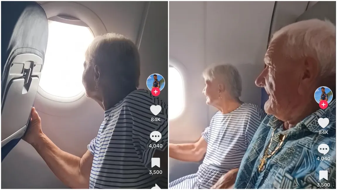 Videoclipul emoționant care a înduioșat TikTok-ul. Doi bătrânei au zburat pentru prima dată cu avionul: ”A urcat?”