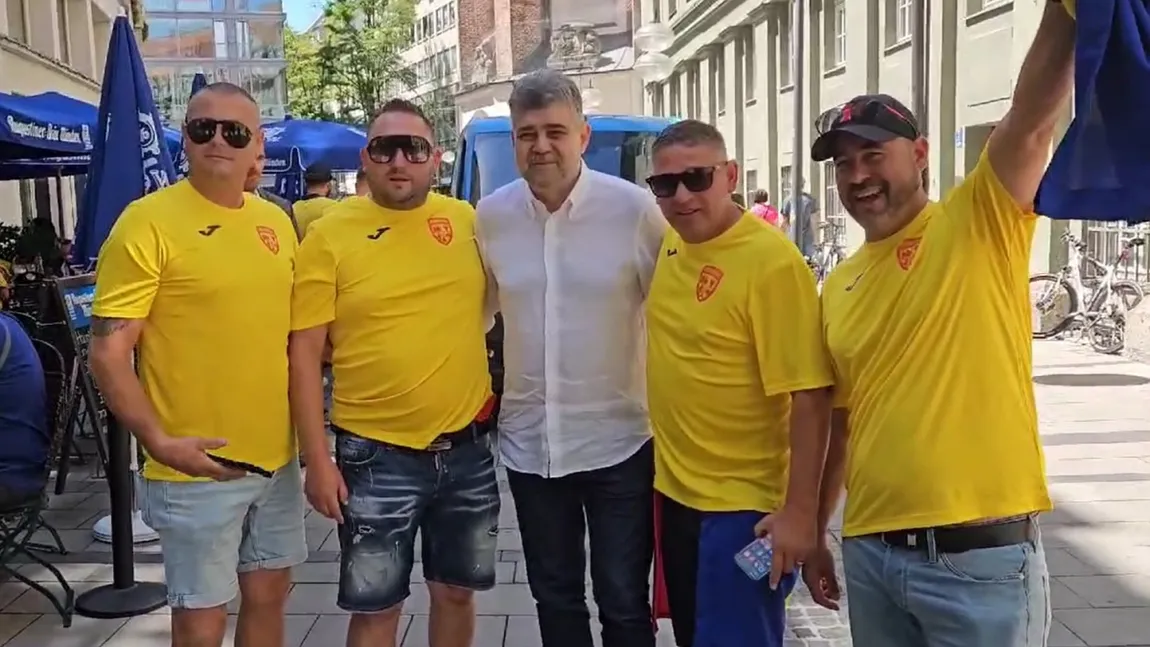 ROMÂNIA - UCRAINA 2024: Marcel Ciolacu, baie de mulțime în mijlocul suporterilor români la Munchen