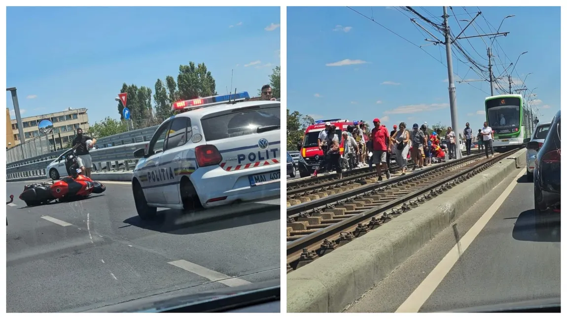 Tragedie pe Podul Grant din Capitală. Un motociclist a murit după ce a fost proiectat pe şinele de tramvai!