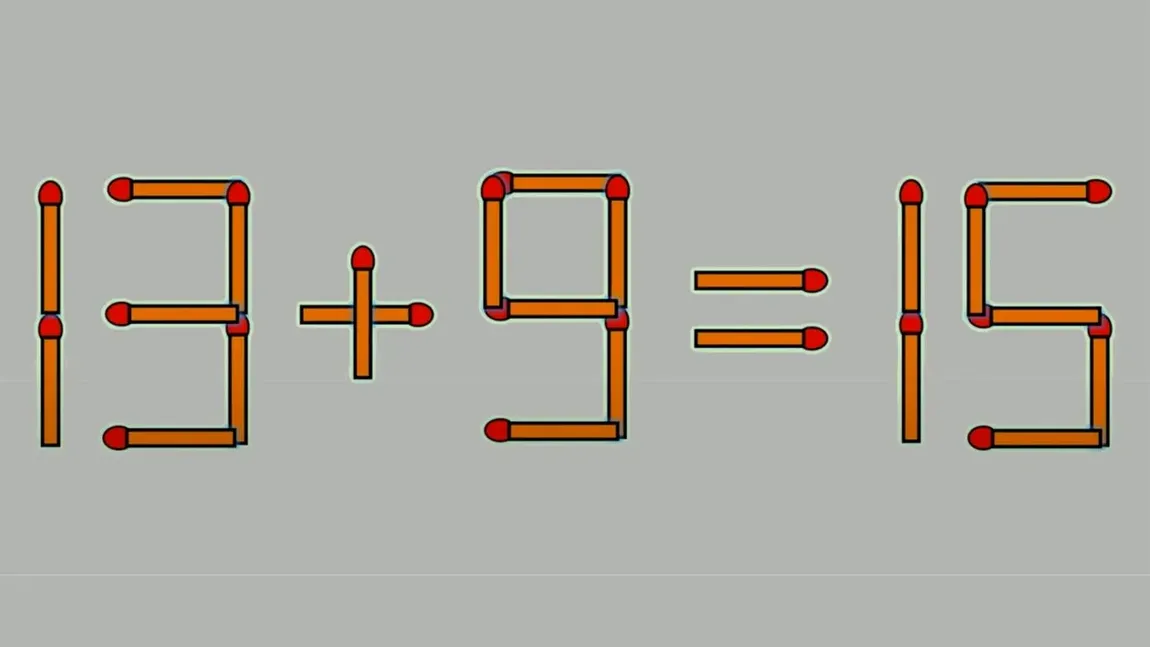 Test IQ cu chibrituri! Mută un singur băț pentru a corecta ecuația 13 + 9 = 16. Doar persoanele extrem de inteligente știu să facă acest calcul