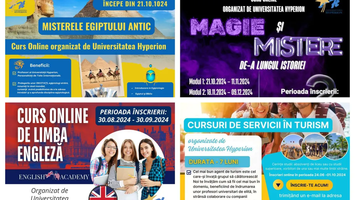 Cursuri online organizate de Universitatea Hyperion din 15.10.2024